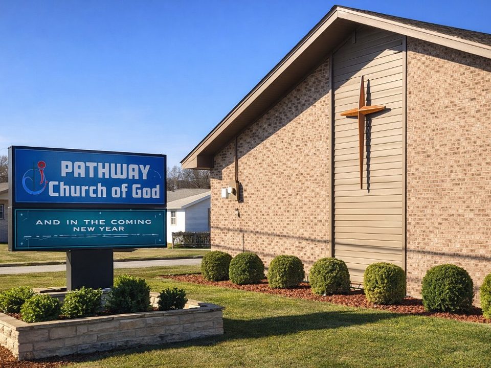 Pathway Church of God — exterior with sign and cross in Sherman, Texas